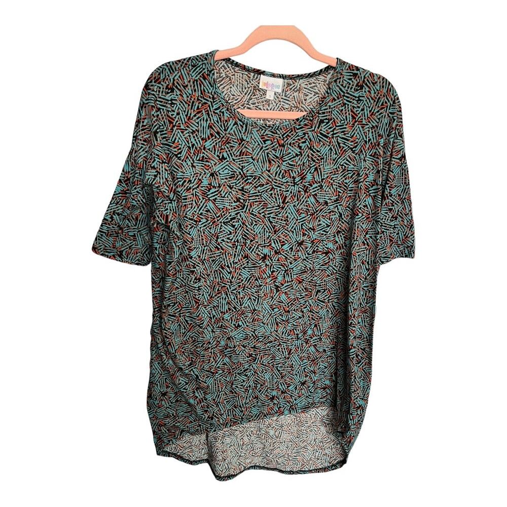 Lularoe Hi Low Irma short sleeve scoop neck oversized tunic shirt blue orange S